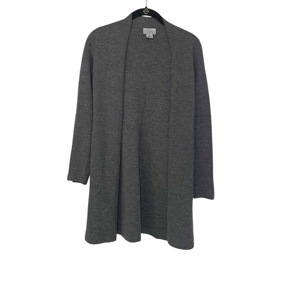 Ann Taylor Loft Womens Grey Open Front Merino Wool Blend Cardigan S Preppy
